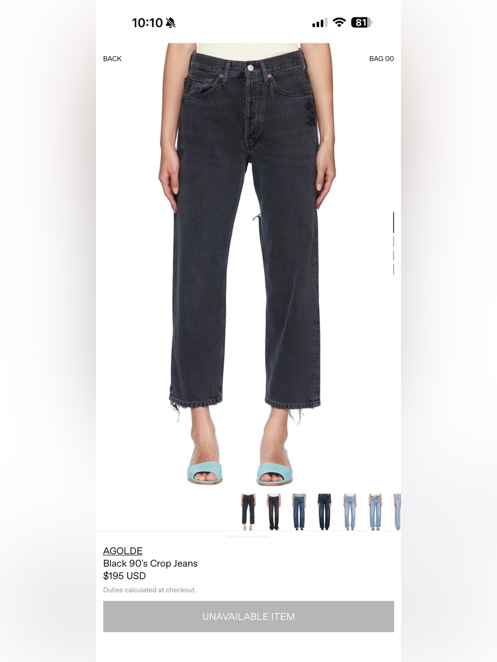 AGOLDE Black 90’s Crop Jeans Women’s Black Straight-Leg Jeans